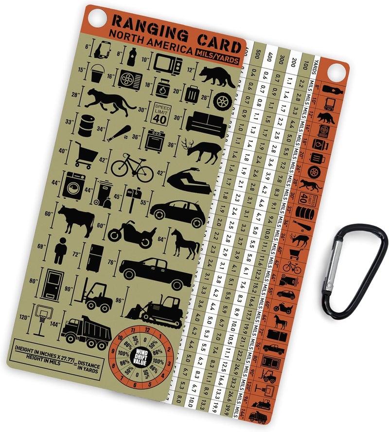 ValuePlus Range Card for Shooting in Mils with Clip- Ranging Card for Long Range Rifles - Analog Ranging Device to use with Scope Dope Stickers, Dope Card and Dope Book -North America Version - Image 1
